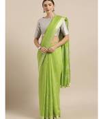 Green Linen Blend Solid Bhagalpuri Saree
