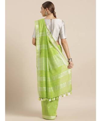 Green Linen Blend Solid Bhagalpuri Saree 2