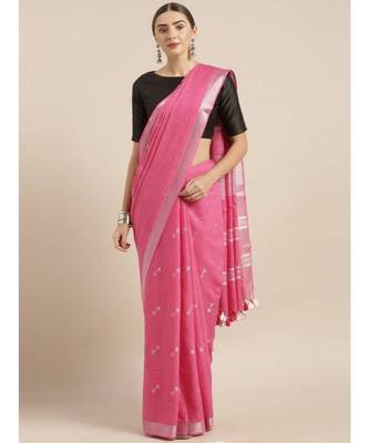 Pink Linen Blend Woven Design Bhagalpuri Saree 1