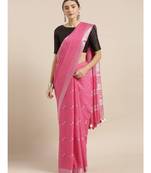 Pink Linen Blend Woven Design Bhagalpuri Saree