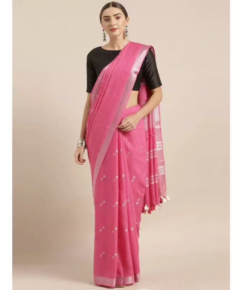 Pink Linen Blend Woven Design Bhagalpuri Saree