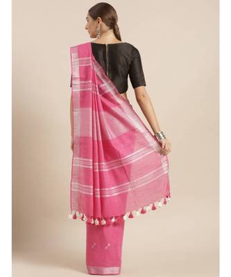 Pink Linen Blend Woven Design Bhagalpuri Saree 2