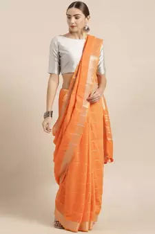 Orange Linen Blend Checked Bhagalpuri Saree