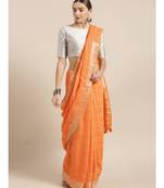 Orange Linen Blend Checked Bhagalpuri Saree