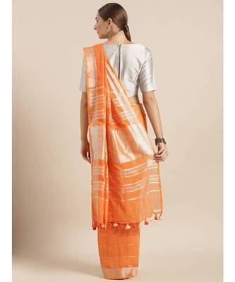 Orange Linen Blend Checked Bhagalpuri Saree 2