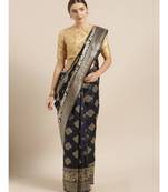 Navy Blue & Gold-Toned Art Silk Woven Design Bhagalpuri Saree