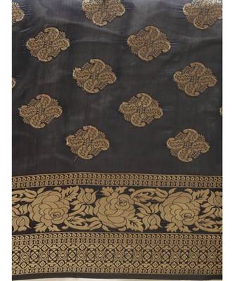Navy Blue & Gold-Toned Art Silk Woven Design Bhagalpuri Saree 3