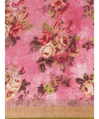 Pink Pure Linen Floral Printed Bhagalpuri Saree 3