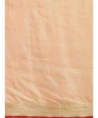 Cream-Coloured Pure Linen Solid Bhagalpuri Saree 3