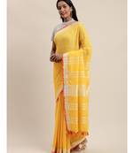 Yellow Pure Linen Solid Bhagalpuri Saree