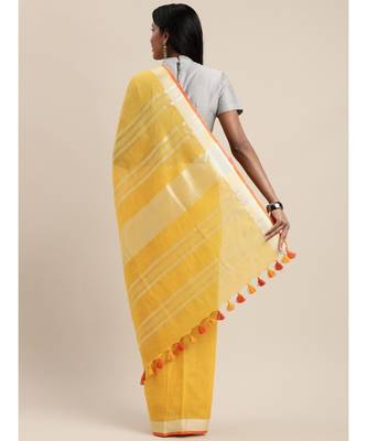 Yellow Pure Linen Solid Bhagalpuri Saree 2