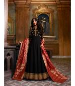 Black & Red Georgette Women's Semi-Stitched Anarkali Suit With Banarasi Dupatta