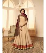 Cream & Maroon Satin Georgette Women's Semi-stitched Anarkali Suit With Banarasi Dupatta