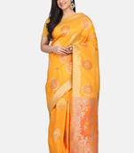 Yellow And Dark Orange Silk Traditional Saree