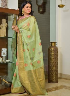 Light Green Cotton Traditional Saree 1