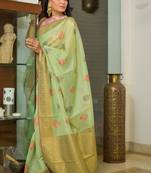 Light Green Cotton Traditional Saree