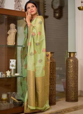 Light Green Cotton Traditional Saree 4