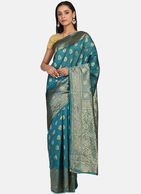 Teal Green Cotton Traditional Saree 1