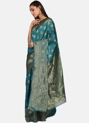 Teal Green Cotton Traditional Saree 3