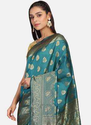 Teal Green Cotton Traditional Saree 4