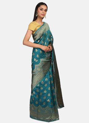 Teal Green Cotton Traditional Saree 5