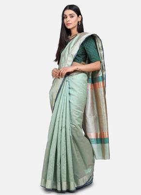 Teal Green Cotton Traditional Saree 3