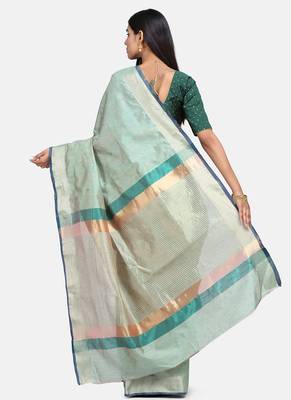 Teal Green Cotton Traditional Saree 4