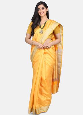 Yellow Cotton Traditional Saree 1