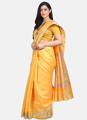 Yellow Cotton Traditional Saree 3