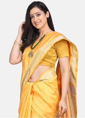 Yellow Cotton Traditional Saree 4
