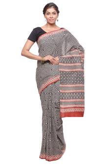Black printed cotton saree with blouse