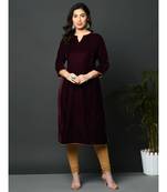Wine coloured loose velvet kurta with golden gota detailing