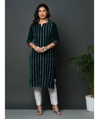 Green coloured velvet kurta with all over gota work 1