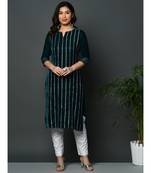 Green coloured velvet kurta with all over gota work