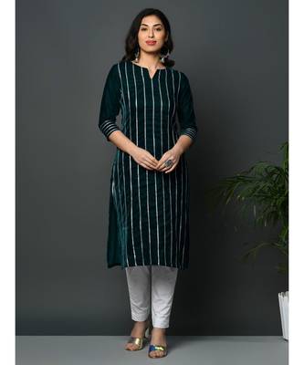 Green coloured velvet kurta with all over gota work 2