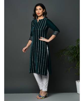 Green coloured velvet kurta with all over gota work 3