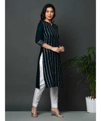 Green coloured velvet kurta with all over gota work 4
