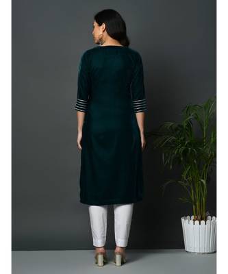 Green coloured velvet kurta with all over gota work 6