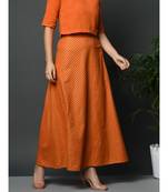 Orange flex polka khadi gold print long skirt
