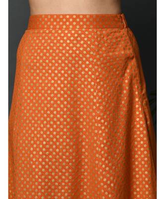 Orange flex polka khadi gold print long skirt 6