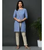 Light blue flex assymetric overlap tunic with gota inserts