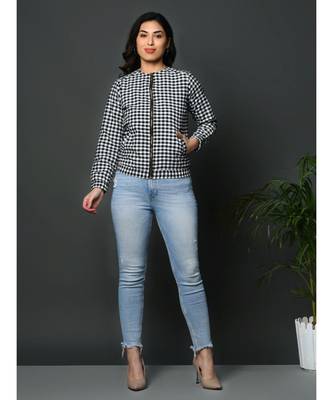 Winter cotton black and white check double layered zipper jacket 1