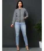 Winter cotton black and white check double layered zipper jacket