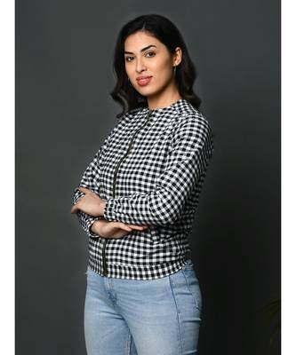 Winter cotton black and white check double layered zipper jacket 3