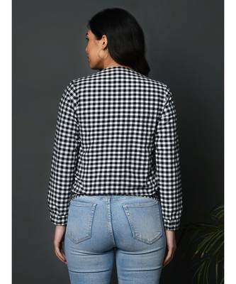 Winter cotton black and white check double layered zipper jacket 5