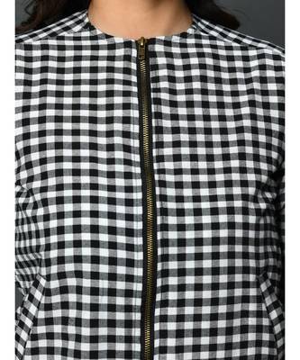 Winter cotton black and white check double layered zipper jacket 6