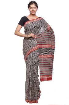Black printed cotton saree with blouse