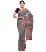Black printed cotton saree with blouse
