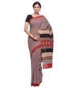 Beige printed cotton saree with blouse