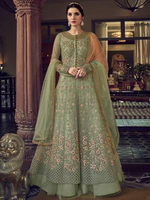 Stylee Lifestyle Green Net Embroidered Dress Material 1